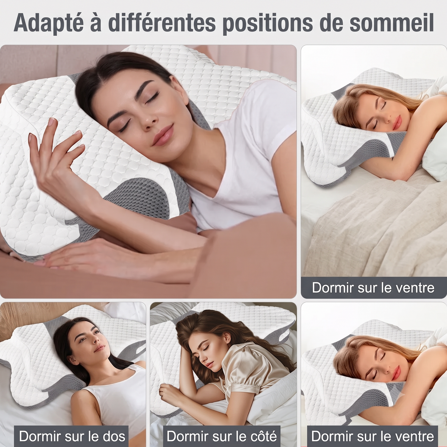 Oreiller Cervical Ergonomique a Memoire de Forme - Soulagement Douleurs & Sommeil Reparateur