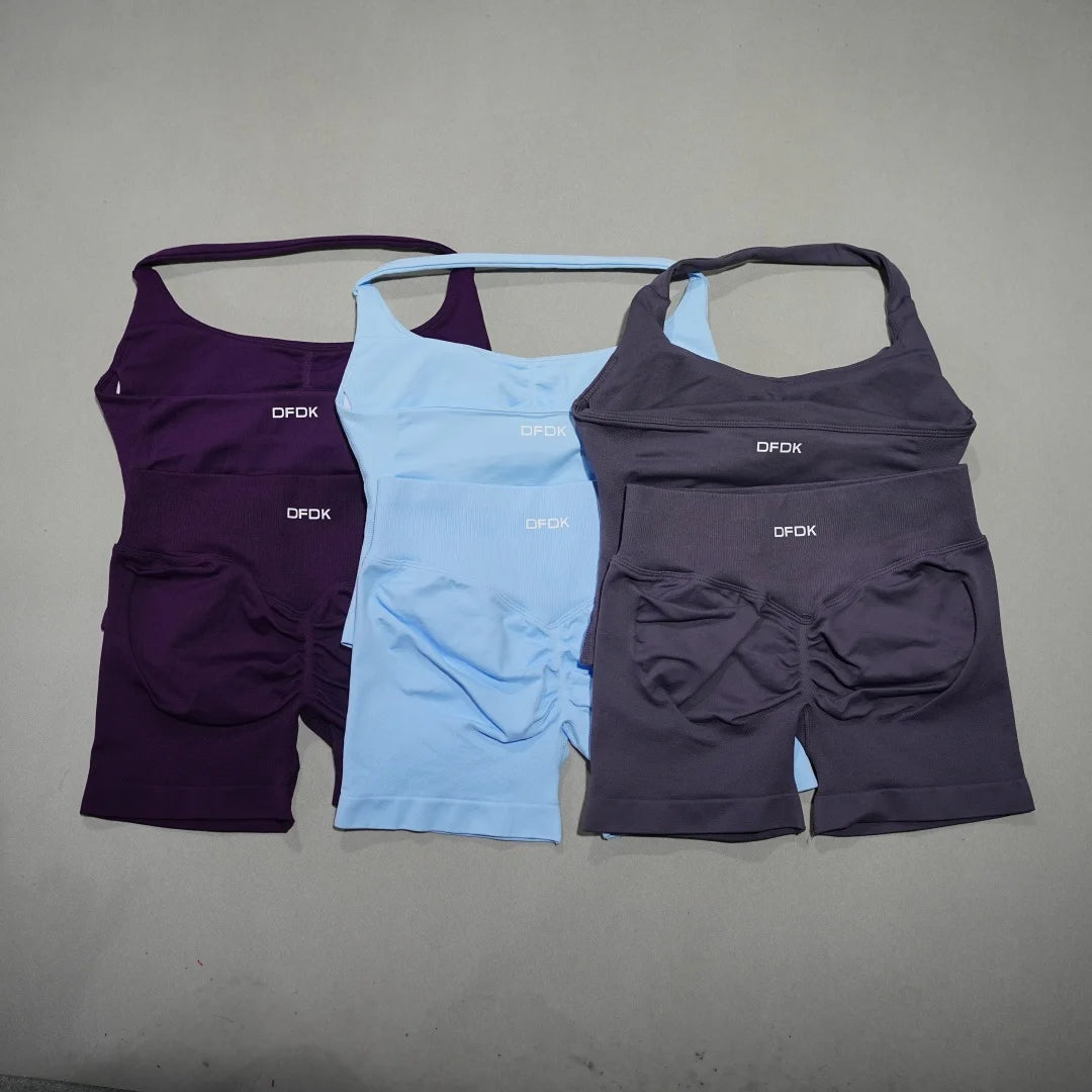 2 Piece Seamless Sports Set - Sculpting Shorts & Backless Tank Top
