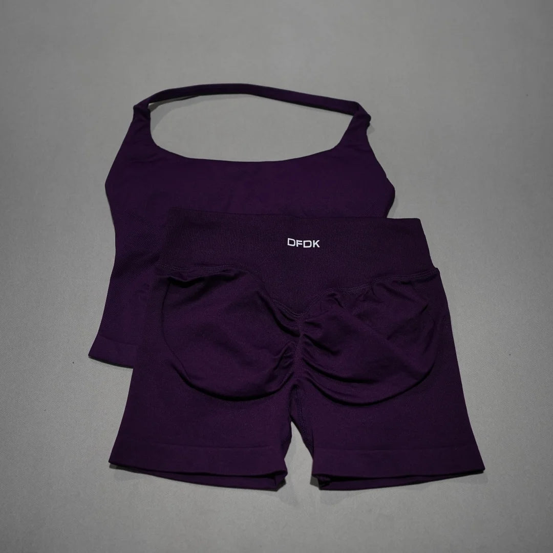 2 Piece Seamless Sports Set - Sculpting Shorts & Backless Tank Top