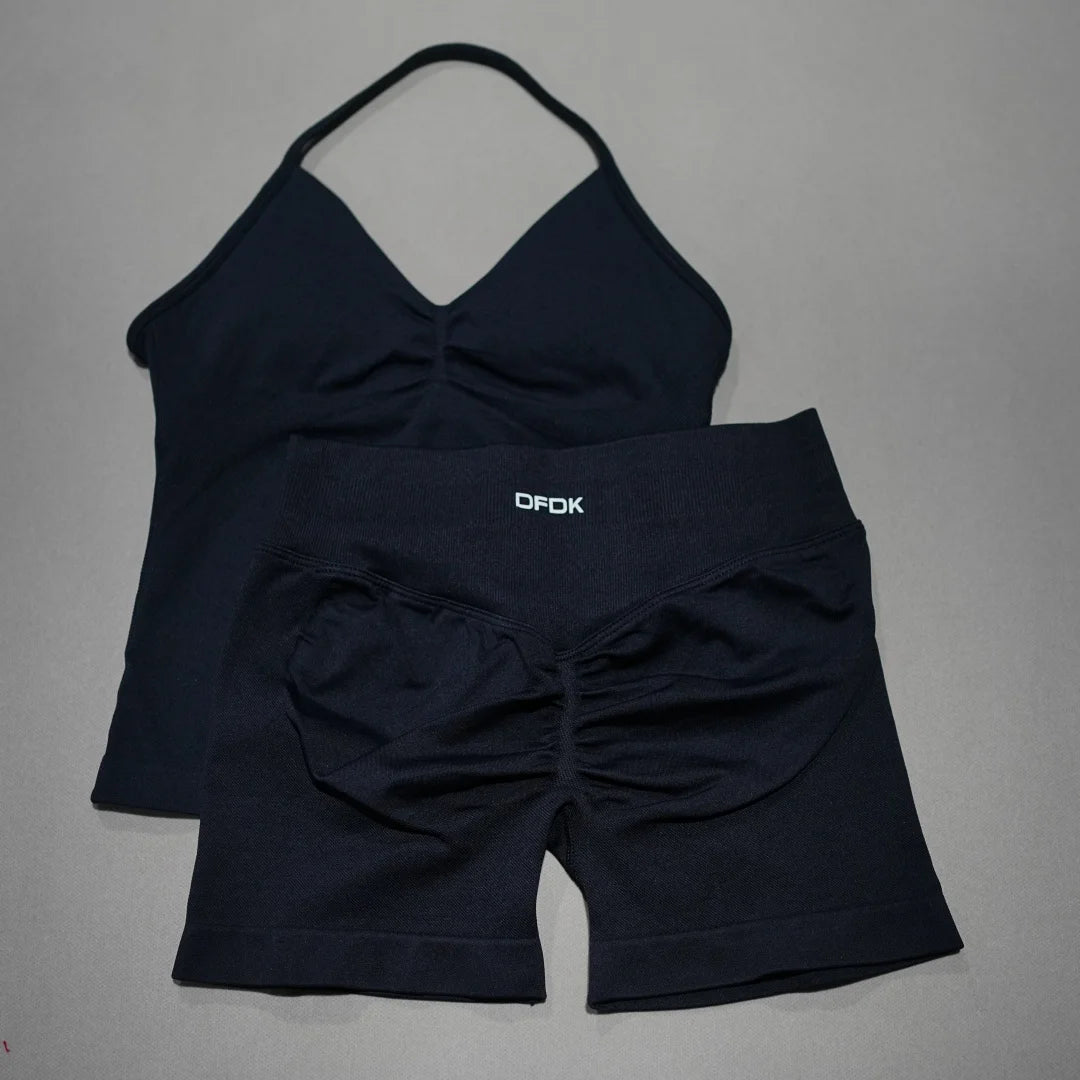 2 Piece Seamless Sports Set - Sculpting Shorts & Backless Tank Top
