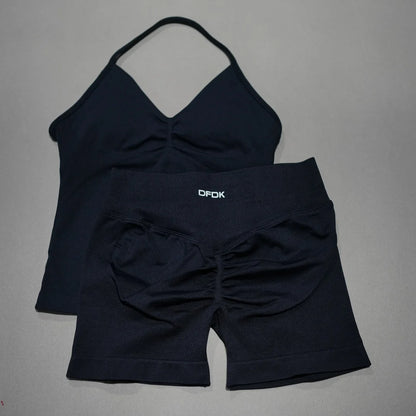 2 Piece Seamless Sports Set - Sculpting Shorts & Backless Tank Top