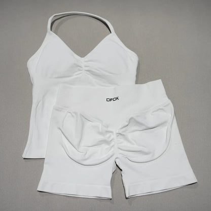 2 Piece Seamless Sports Set - Sculpting Shorts & Backless Tank Top