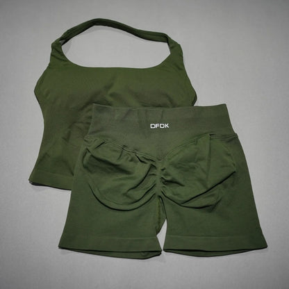 2 Piece Seamless Sports Set - Sculpting Shorts & Backless Tank Top