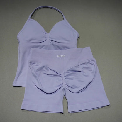 2 Piece Seamless Sports Set - Sculpting Shorts & Backless Tank Top