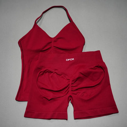 2 Piece Seamless Sports Set - Sculpting Shorts & Backless Tank Top