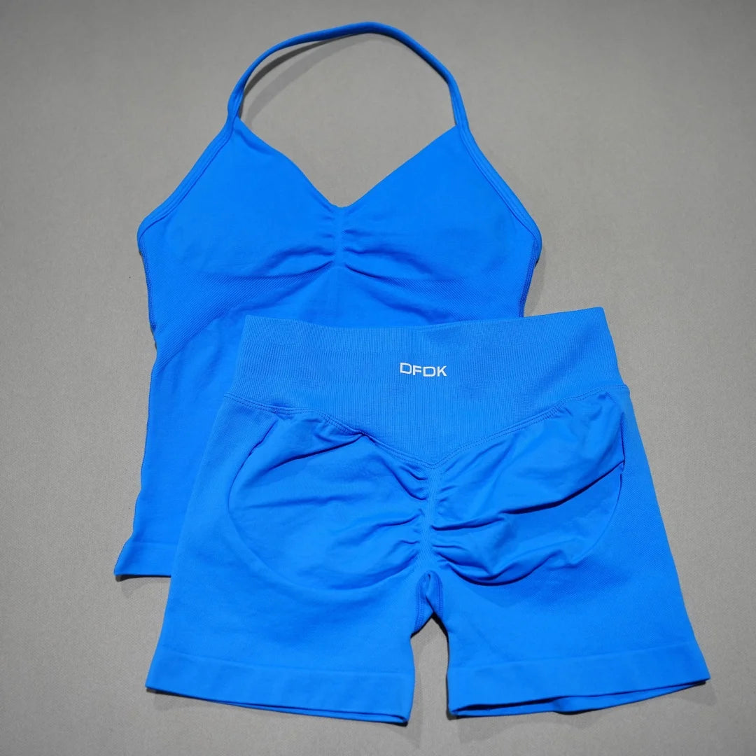 2 Piece Seamless Sports Set - Sculpting Shorts & Backless Tank Top