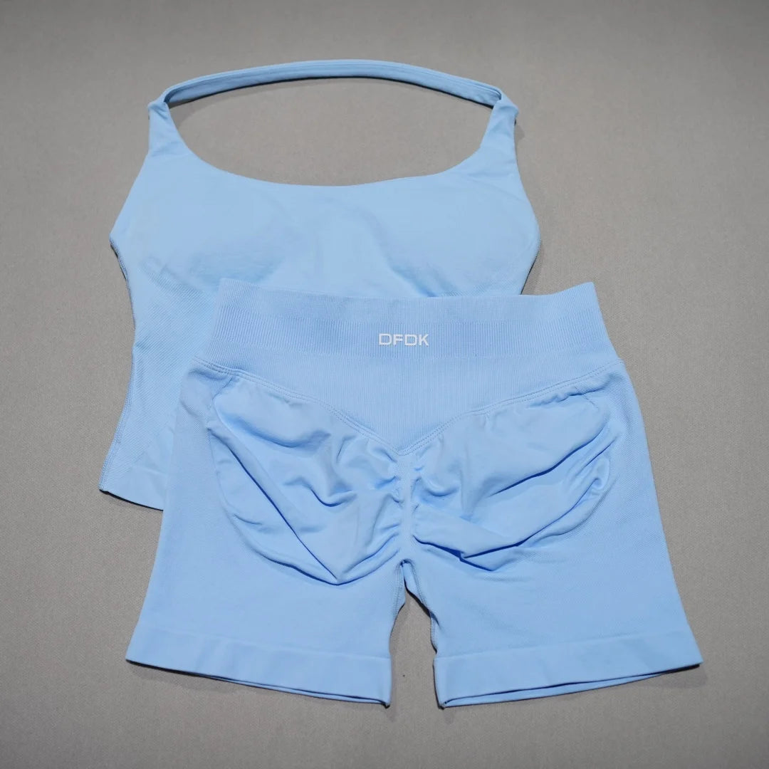 2 Piece Seamless Sports Set - Sculpting Shorts & Backless Tank Top