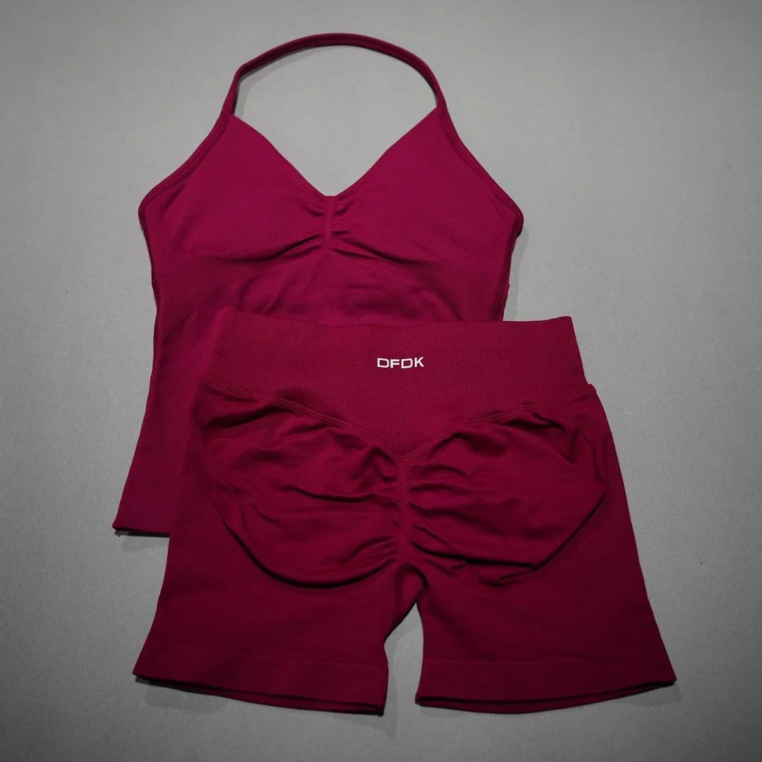 2 Piece Seamless Sports Set - Sculpting Shorts & Backless Tank Top