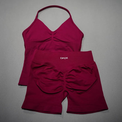 2 Piece Seamless Sports Set - Sculpting Shorts & Backless Tank Top