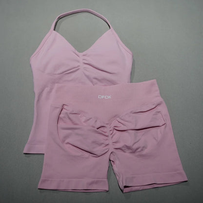 2 Piece Seamless Sports Set - Sculpting Shorts & Backless Tank Top