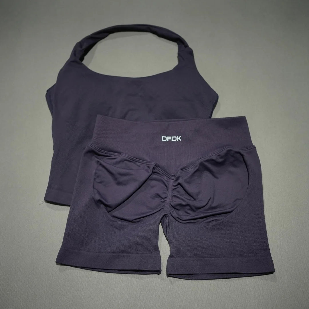2 Piece Seamless Sports Set - Sculpting Shorts & Backless Tank Top