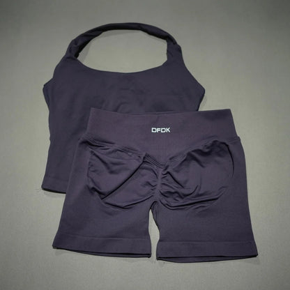 2 Piece Seamless Sports Set - Sculpting Shorts & Backless Tank Top
