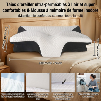 Oreiller Cervical Ergonomique a Memoire de Forme - Soulagement Douleurs & Sommeil Reparateur