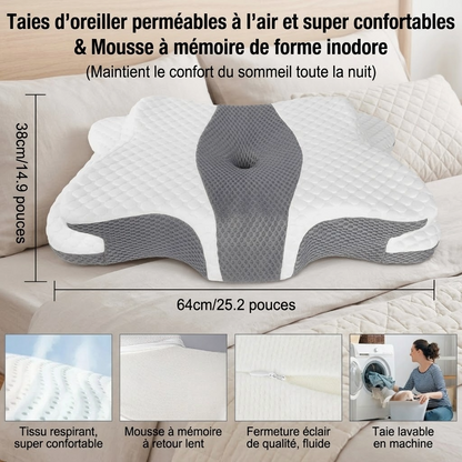 Oreiller Cervical Ergonomique a Memoire de Forme - Soulagement Douleurs & Sommeil Reparateur
