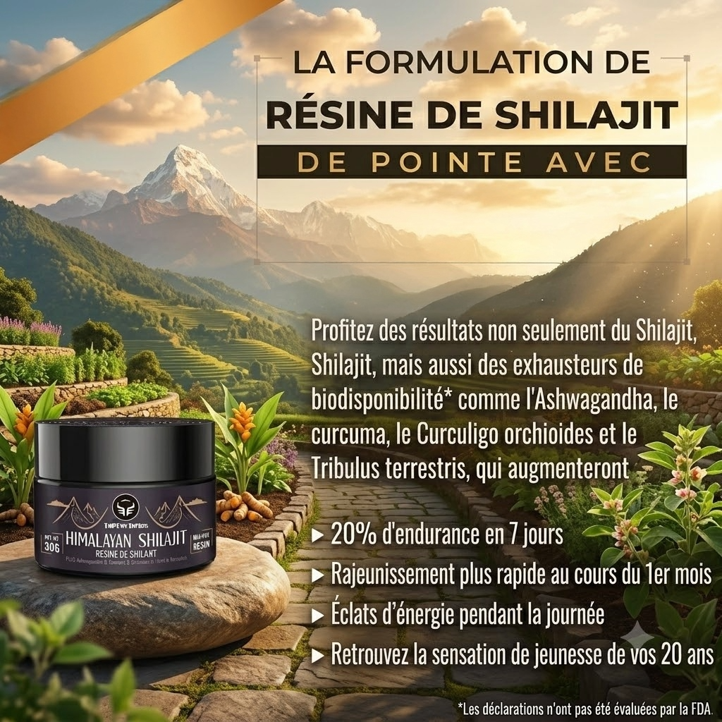 Résine de Shilajit Biologique Pure de l'Himalaya enrichie en Plantes Ayurvédiques