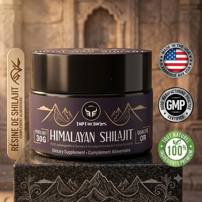 Résine de Shilajit Biologique Pure de l'Himalaya enrichie en Plantes Ayurvédiques