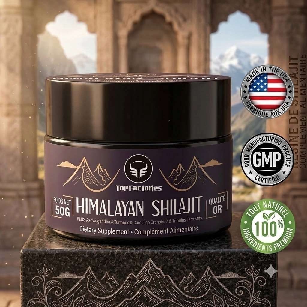Résine de Shilajit Biologique Pure de l'Himalaya enrichie en Plantes Ayurvédiques